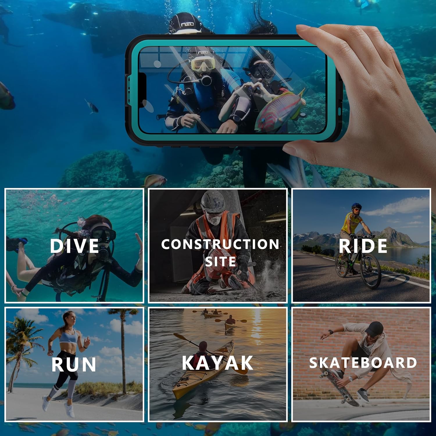 GOLDJU for iPhone 16e Case Waterproof, with IP68 Underwater & Magnetic, Built-in Screen Protector, Full-Body Protective Phone Case for iPhone 16e 2025, Blue/Clear