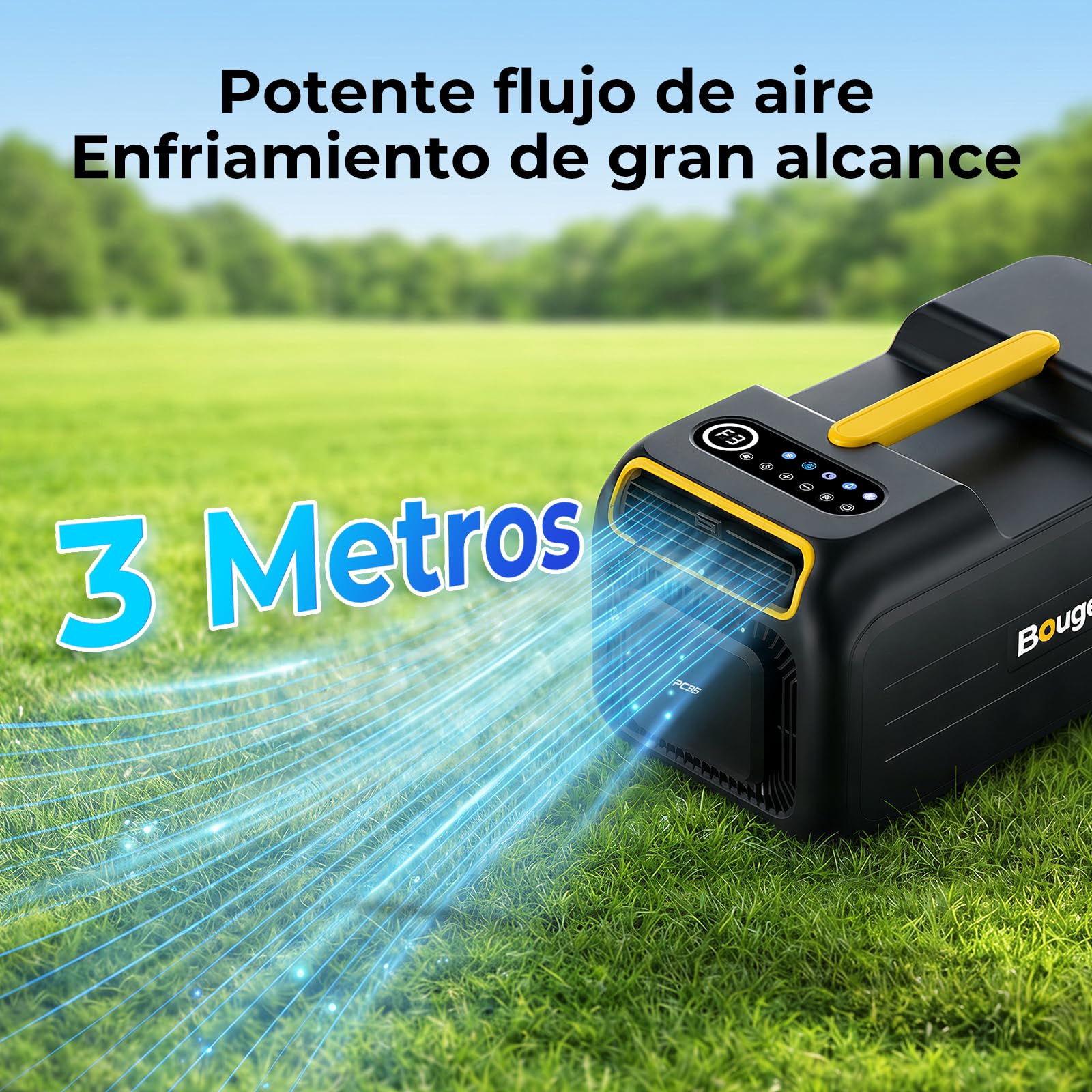 BougeRV Aire Acondicionado Portátil Camping 3500 BTU, Mini Enfriamiento Rápido 10 Min, Control App, 5 Modos, Gas R290, CA 100V-240V, para Tienda de Campaña, Furgoneta, Camper