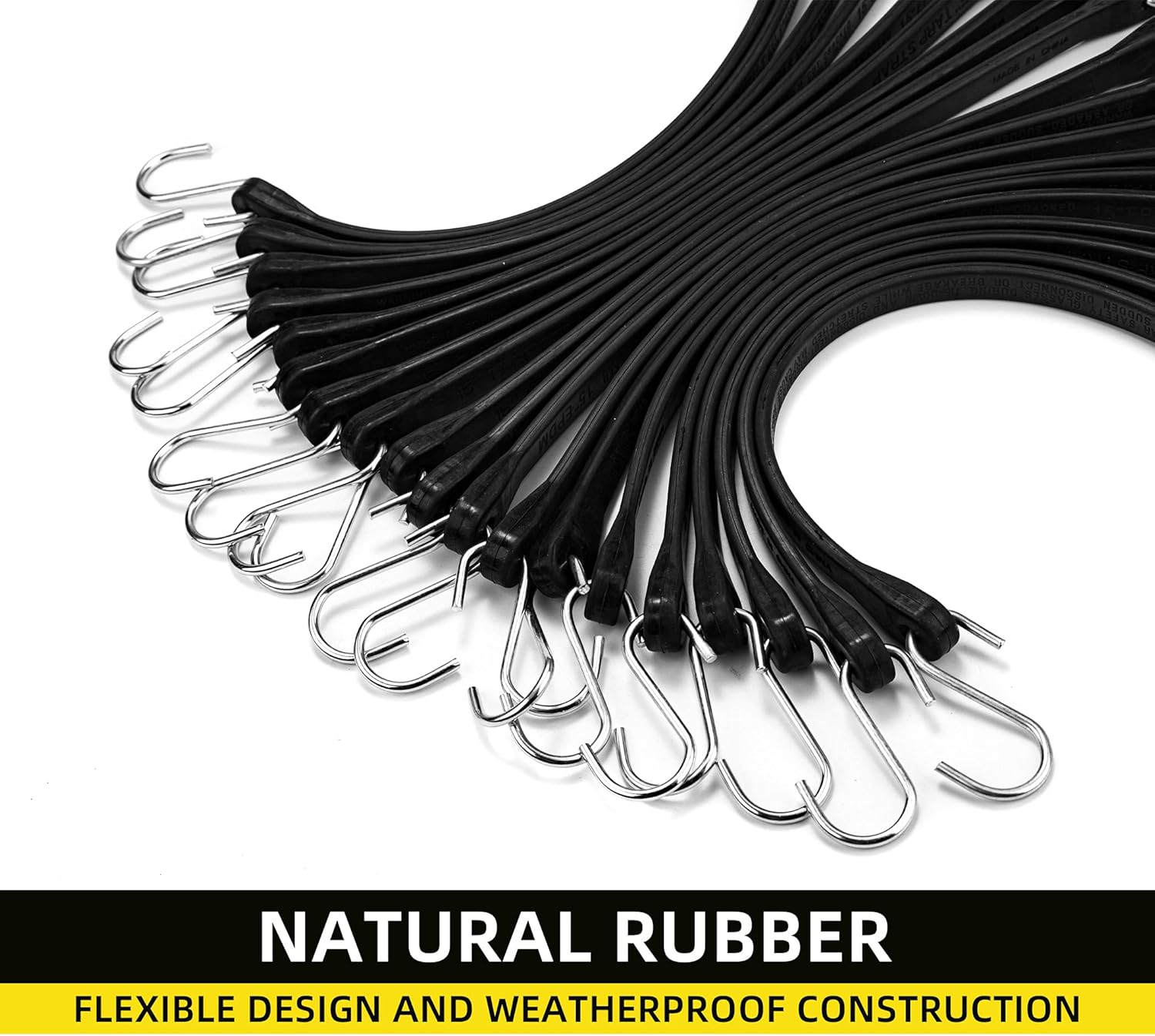 Cartman Rubber Bungee Cords Set 20Pack 15 Inch (23” Max Stretch) Heavy Duty Black Tie Down Straps for Outdoor, Tarp Covers