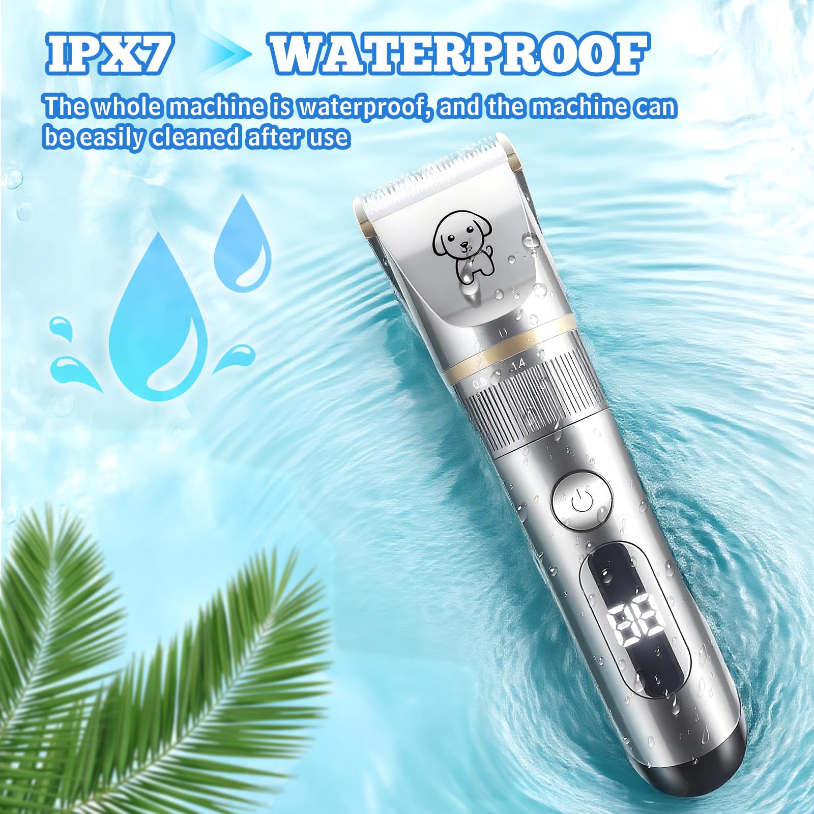 Maquina Cortar Pelo Perros Profesional, IPX7 Impermeable Cortapelos para Mascotas, Cortapelos Recargable para Gatos, para Largo y Pelo Grueso con 4 Peines Guía