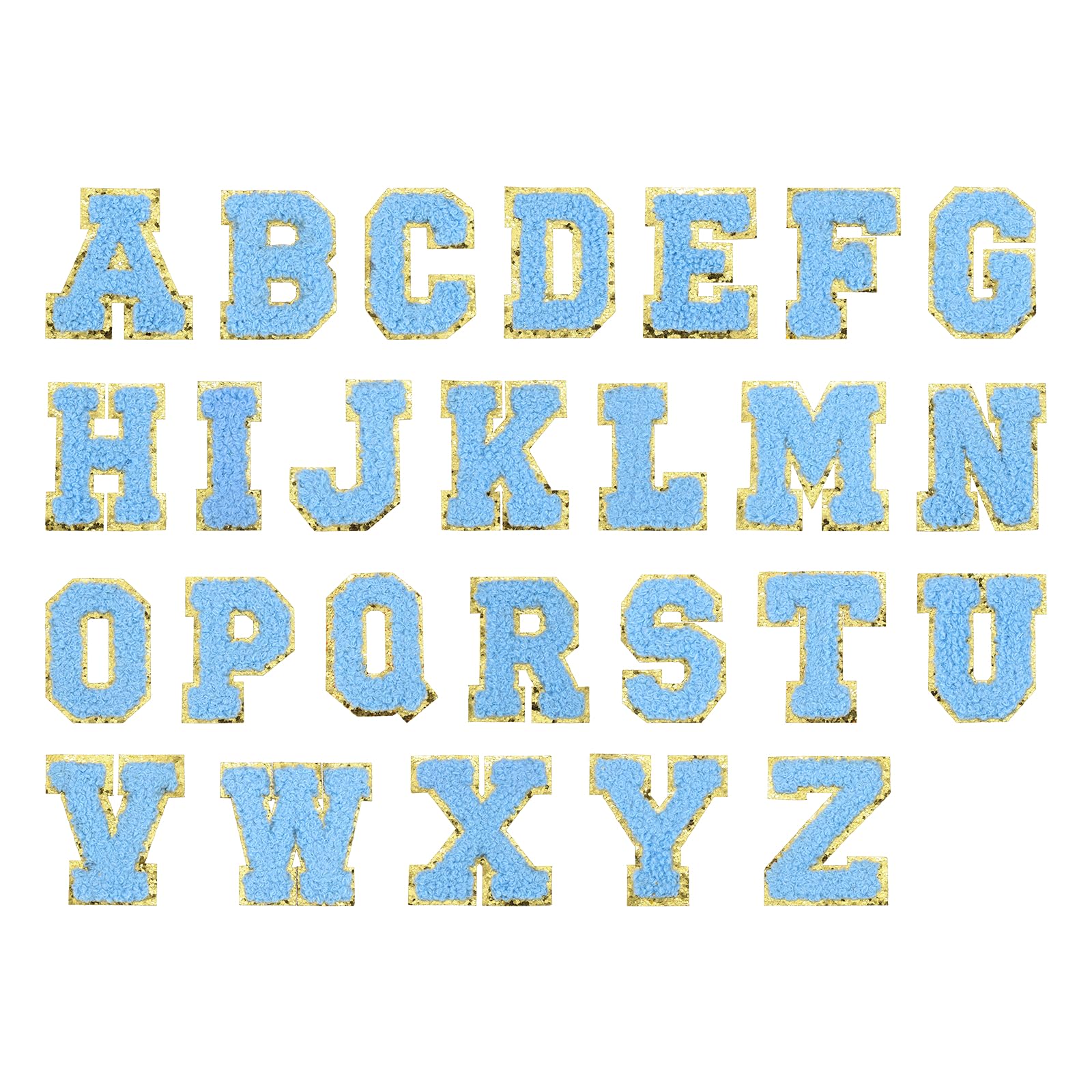 Lettres patchs à repasser PATIKIL alphabet en tissu brodé bleu clair pour customisation vêtements