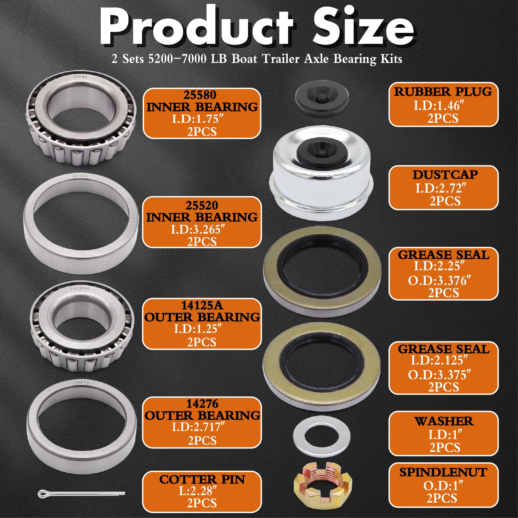 6 Lug Galvanized Wheel Hub Kit For 5200-6000 Lb Axles - 5.5" Bolt Circle With Bearings & Seals