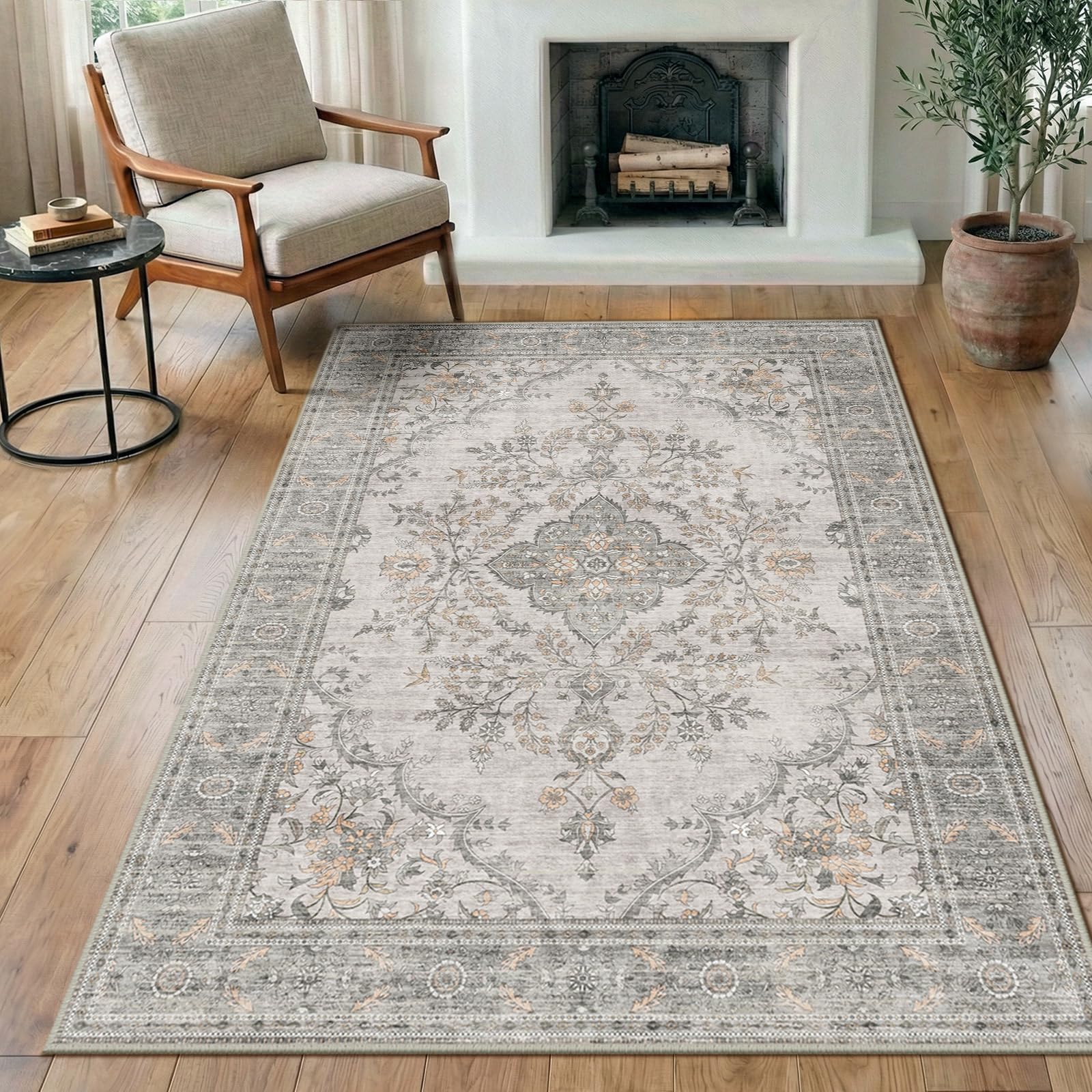 DEFYNEE Rugs Living Room 90 x 150 cm, Washable Rug for Bedroom, GreyBeige