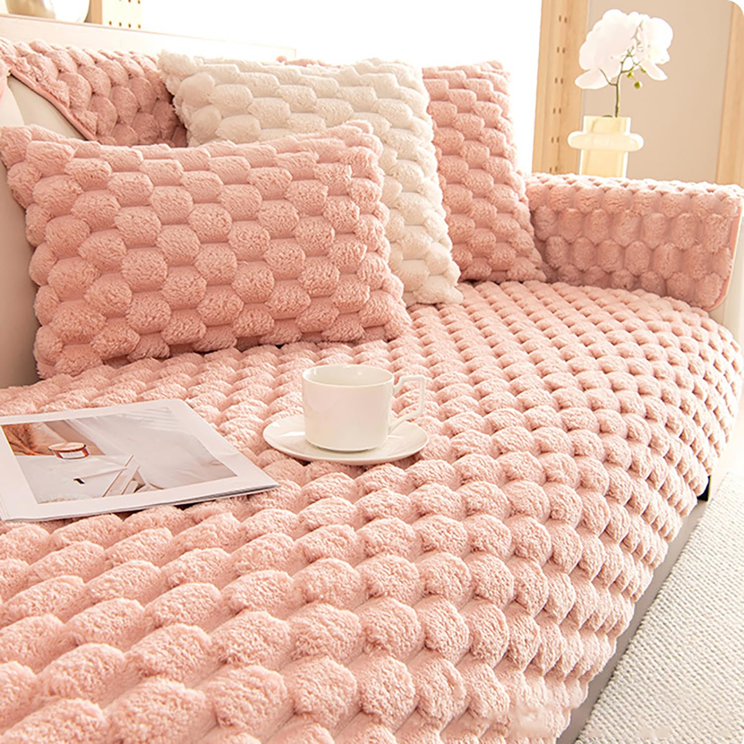 Housse de canapé sectionnelle antidérapante et universelle rose