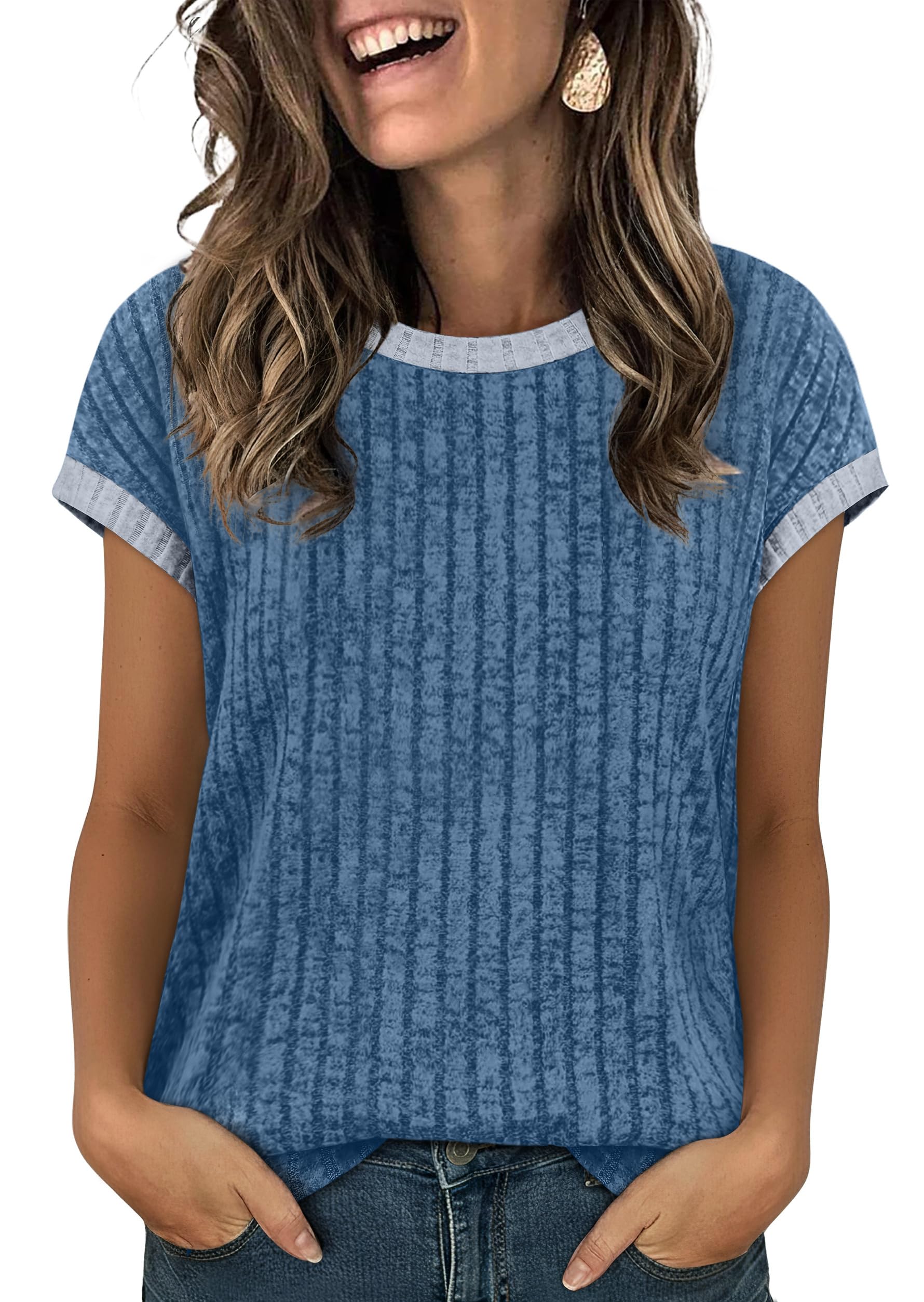Aokosor Womens Summer Tops Floral Printed Short Capsleeve Shirts Crew Neck Cute Fashion Dressy Tunic Blouses for UK — view 9