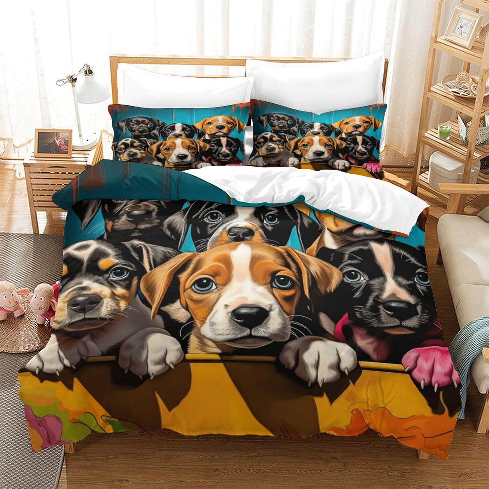 P1S9U7W5Y Cute Dogs Pattern 3D Printed Duvet Cover Set 3 Pieces Microfiber Soft Bedding Set for Bedroom Decor Teens Adults Pet Lovers Double（200x200cm）