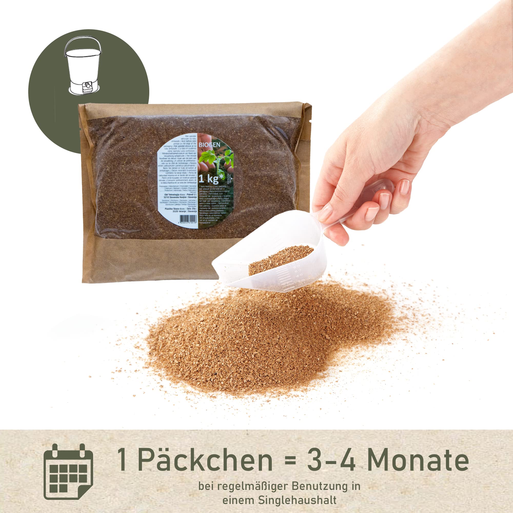 NATIV Bokashi Ferment | Fermentationshilfe für den Einsatz im Bokashi Eimer | Bokashi Kleie für Herstellung von Bokashi Kompost | 1 KG Beutel biologischer Kompoststarter (5er Set)