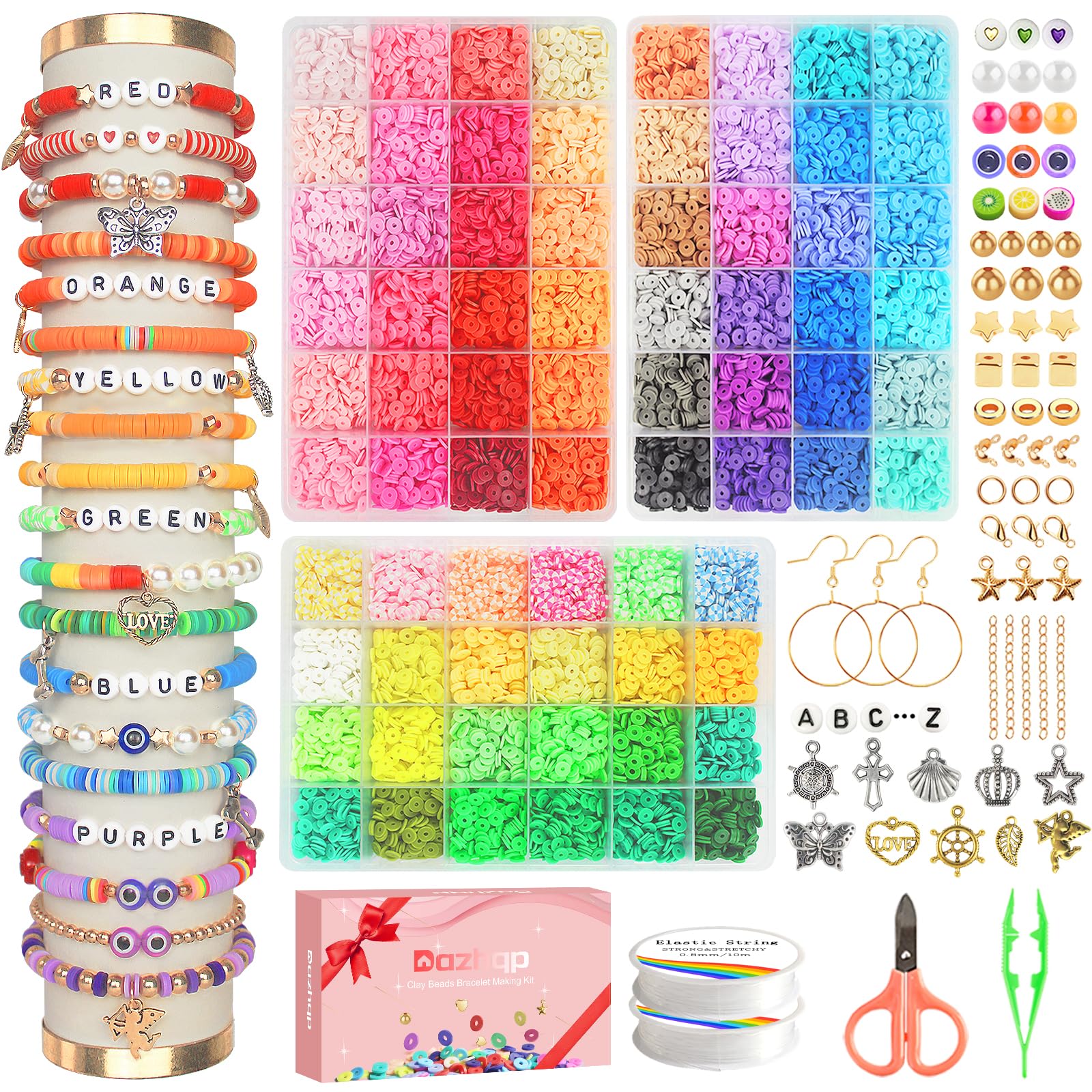 15000 Pcs Clay Beads Bracelet Making Kit, 72 Colors 3 Boxes Preppy Friendship Bracelet Kit Flat Polymer Heishi Beads for Jewelry Making with Letter Beads and Charms, Crafts Gift for Teen Girls