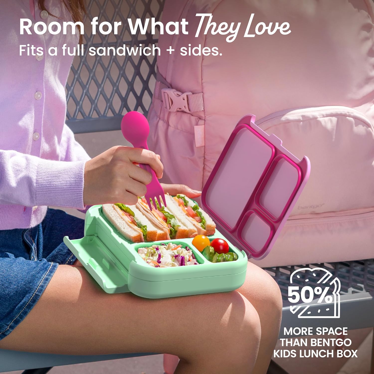 Bentgo Kids Stow & Go Leak-Proof Lunch Box with Built-In Utensil | 3.5-Cup Capacity, Removable Tray, Portion-Perfect Compartments for Kids and Teens, 2-in-1 Spoon & Fork (Strawberry)
