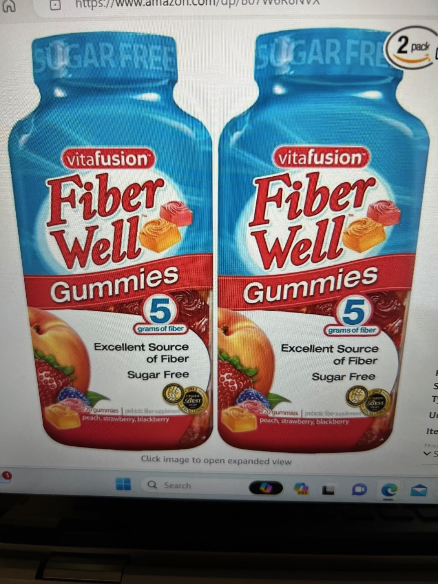 Vita-Fusion Fiber Well Sugar Free Gummies Supplement, Peach, Strawberry and BlackBerry Flavored Supplements, 220 Count