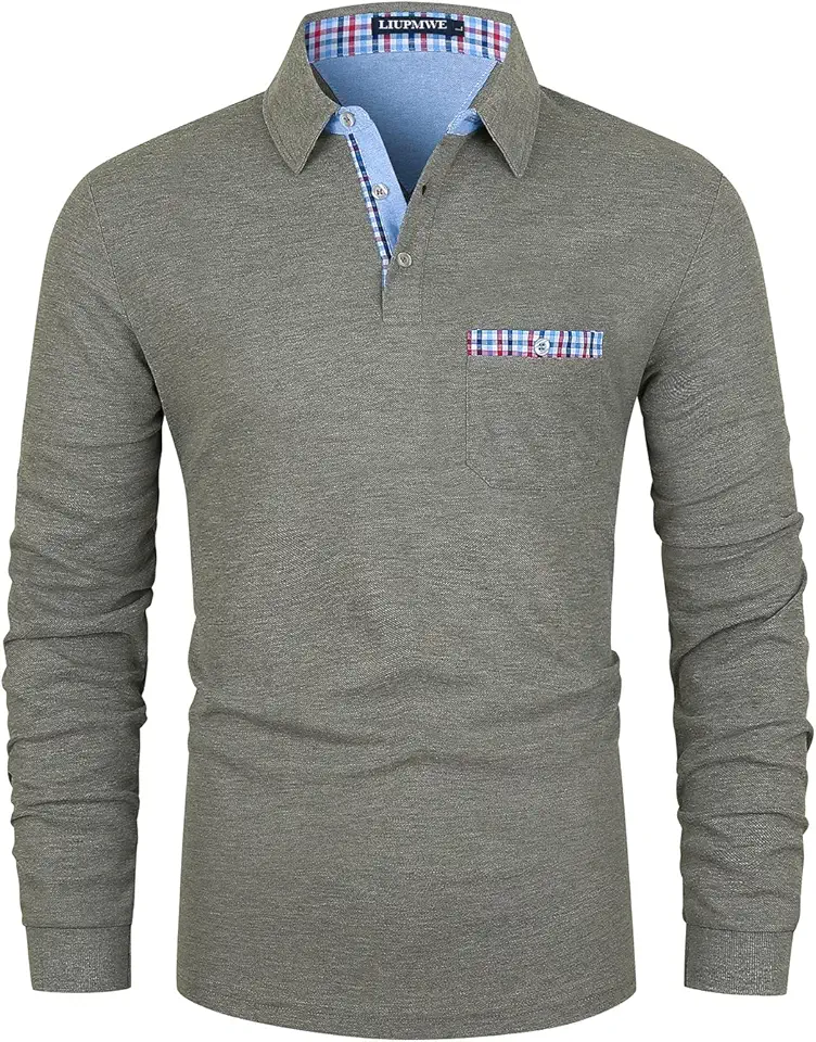 LIUPMWE Poloshirt Herren Langarm Getäfelt T Shirts Männer Hemd T-Shirt Slim Fit Golf Sports