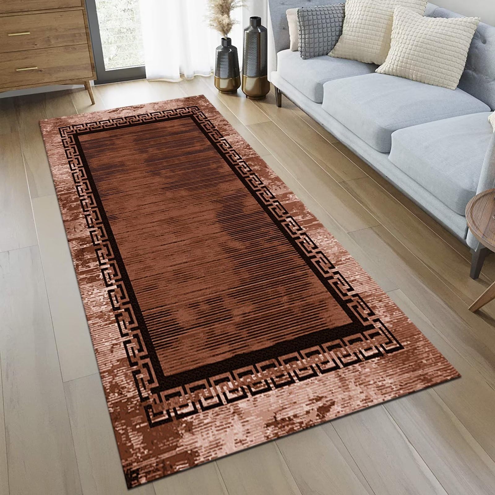 Teppich Läufer Flur Küche rutschfest waschbar Teppichläufer Lang 80X100CM Braun Abstrakt Muster Küchenläufer Meterware Korridor Tepiche Kücheteppich Schlafzimmer Wohnzimmer Flurmatten Breit 40-120cm