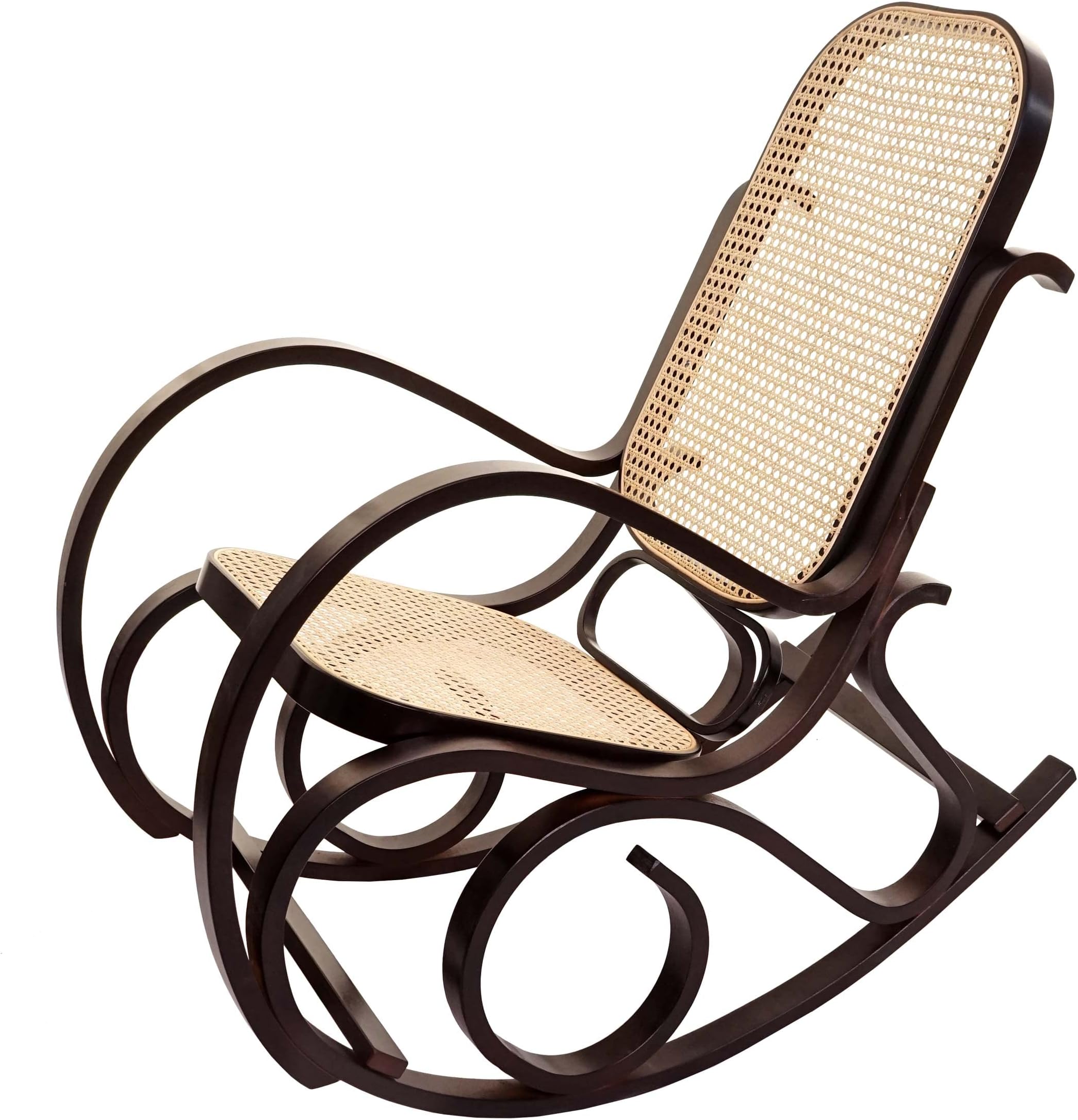 Mendler Rocking chair wooden swinging chair, with rattan seat