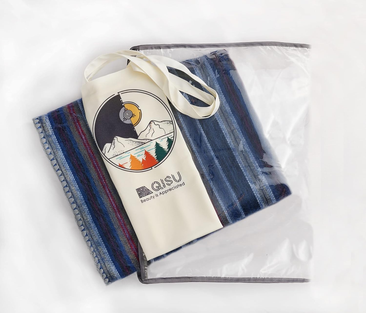 QISU Alpaca Wool Blanket Throw | Large, Beautiful, Warm, Variegated | 85 x 65 inches | Ultra-Soft, Hypoallergenic and Breathable | Non-Itchy or Scratchy (Deep Blue Splash) - Image 6