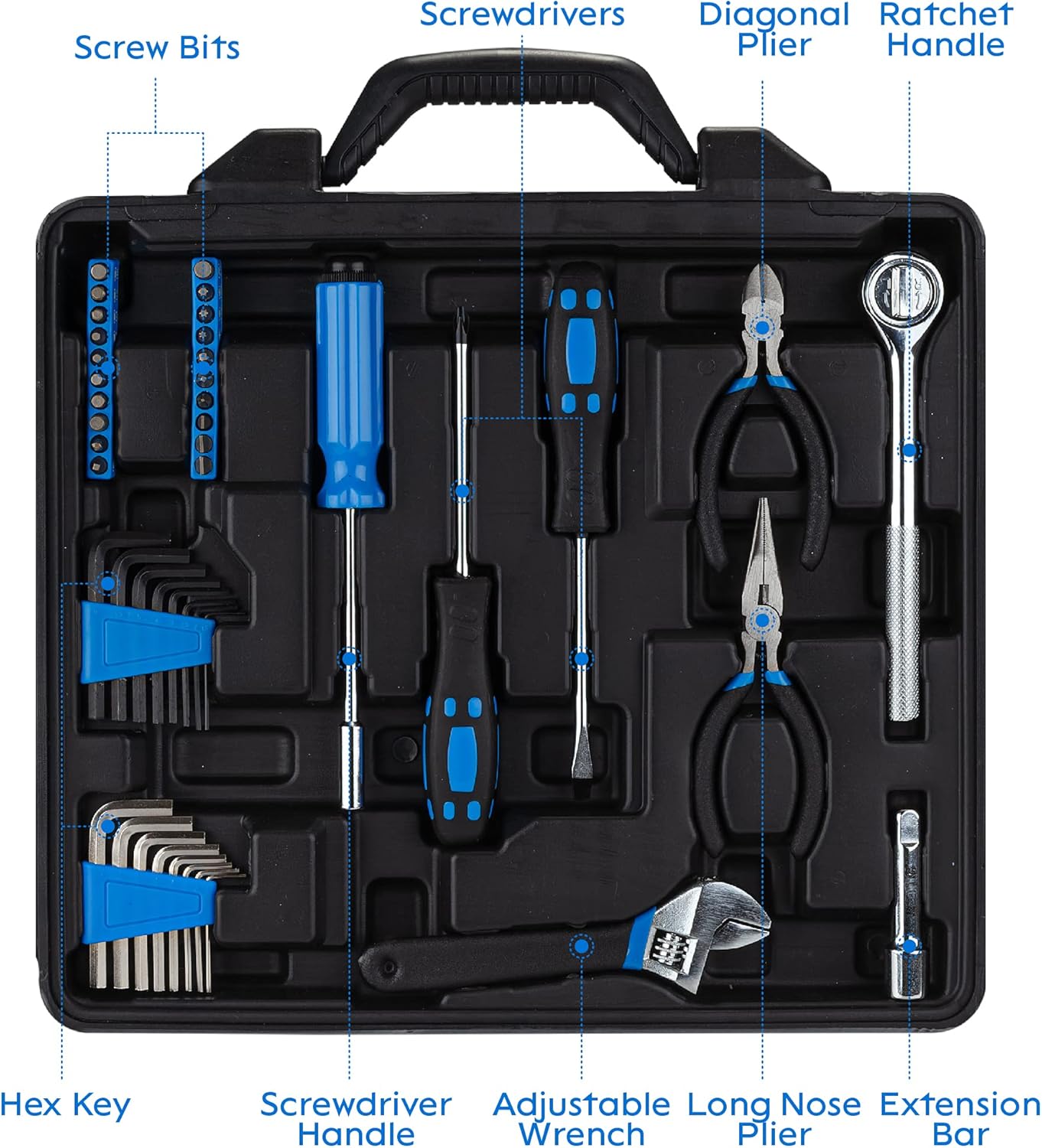 Cartman Blue 122pcs Auto Tool Accessory Set Tool Kit Set Electric Tool Set Drive Socket and Socket Wrench Sets : Automotive