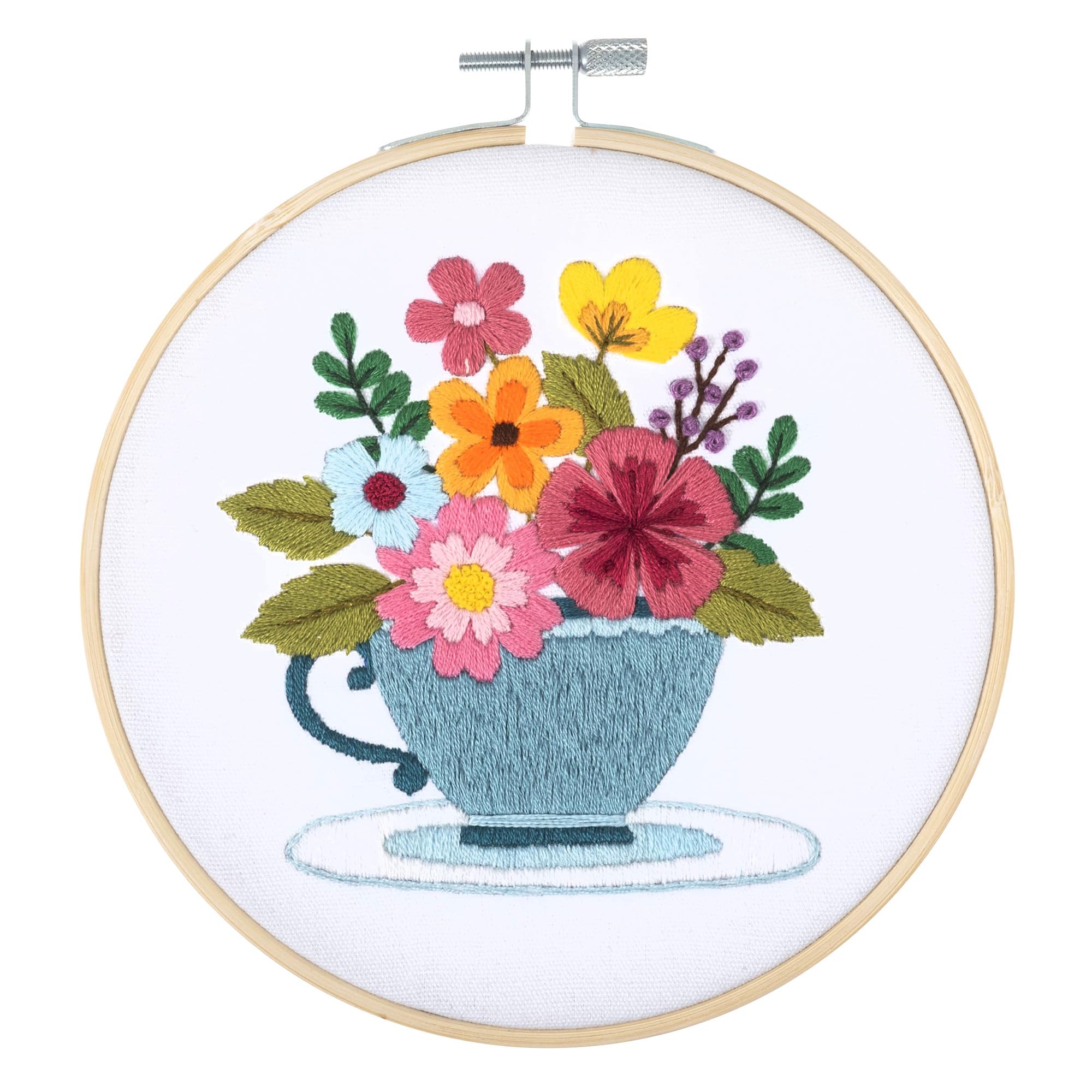 Trimits Embroidery Kits - 15cm 6" Embroidery Beginners Kit, Cross Stitch Kits for Adults, Starter Set with Bamboo Hoop, Fabric, Threads, Needle & Backing - Spring Floral