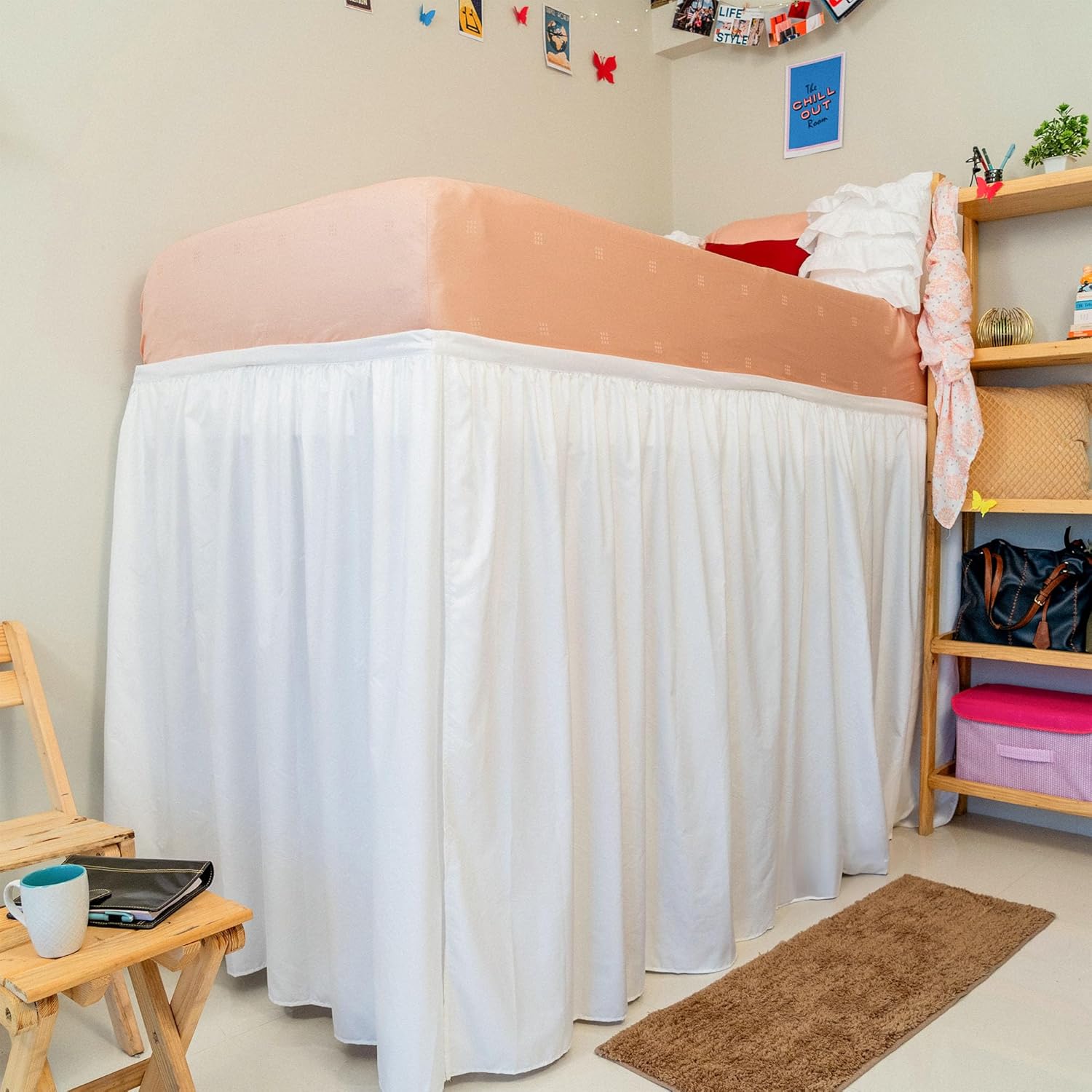 Cottingon Dorm Room Bed Skirt, 100% Microfiber, White, Twin XL-42 Drop Twin-XL /42"Drop White Solid