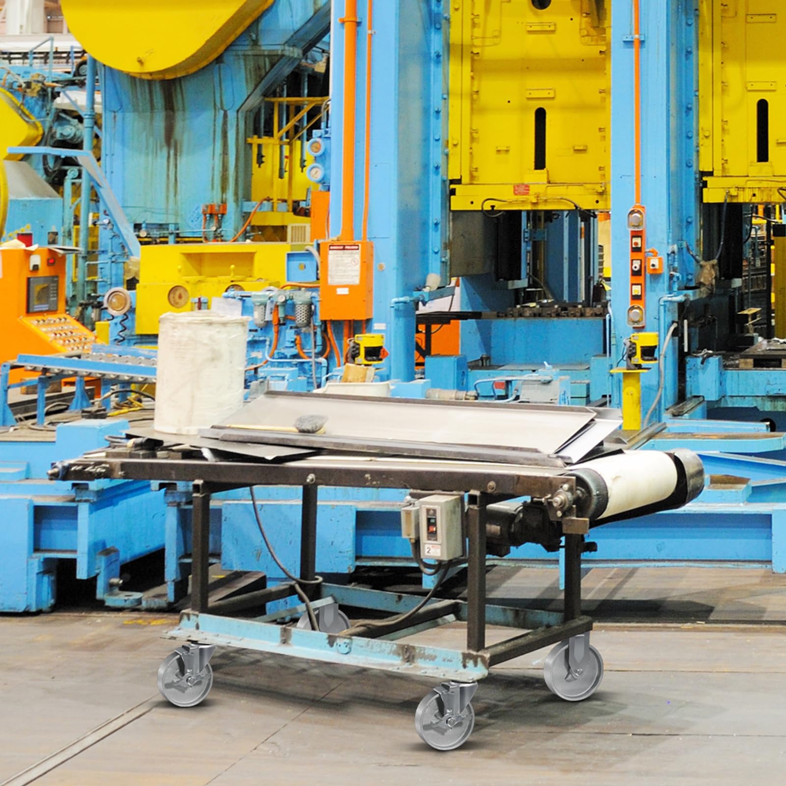 Ruote girevoli in ghisa semi-acciaio, 12,7 cm, set di 4 ruote resistenti con capacità di 907,2 kg, ruote in metallo per carrello da lavoro mobili