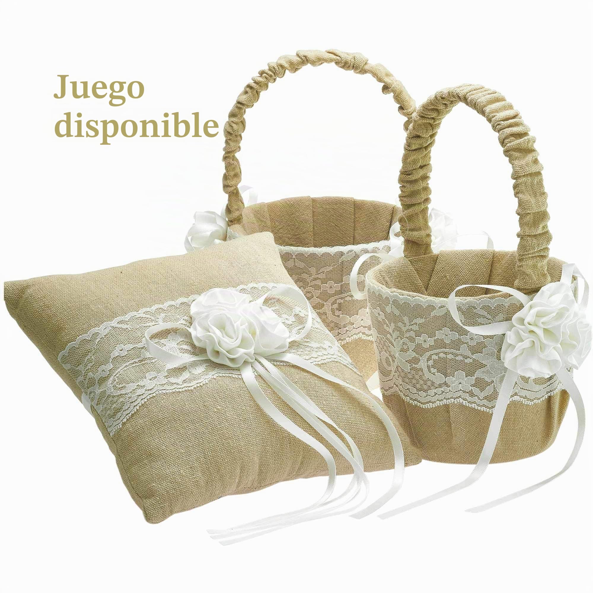 EinsSein Set 2 Cestas de Flores Boda Flor de Yute 17x26x13 cm | Cestas de Mimbre Naturales para Arras Alianzas y Decoración | Porta Anillos Cestitas Regalo Cesto Rústico Boda