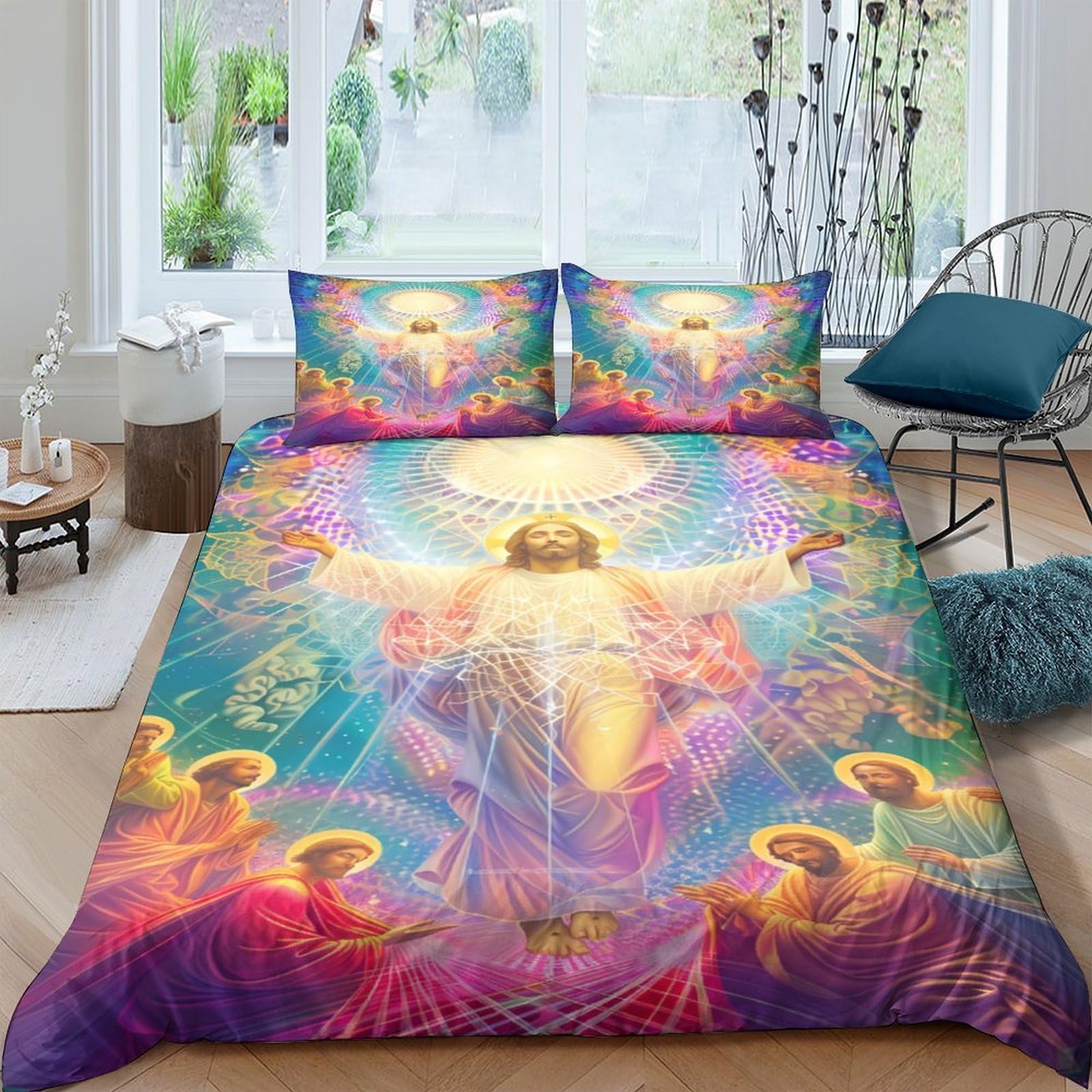 Ctjqhvkz Style-10 3D Printed Angel Light Fitted Sheet Microfiber Soft Colorful Sacred Spirit Mattress Cover For Bedroom Guest Room Decor Single（135X200cm）