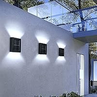 Vista 1 de MSUIINT Luces solares para valla, 4 luces para exteriores, lámpara solar de pared para cubierta, 4 luces LED, iluminación de abajo, impermeable