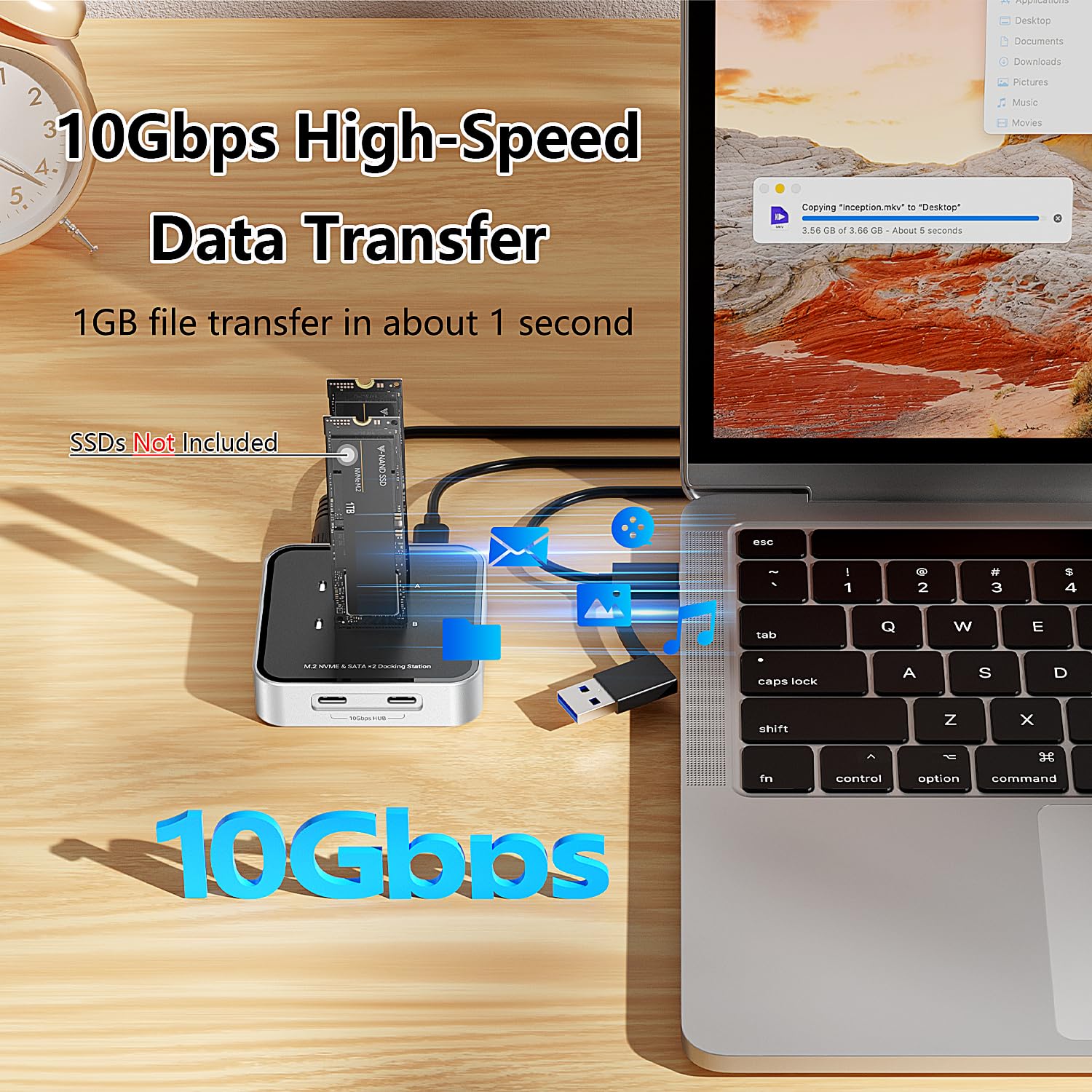 Carcasa SSD M.2 NVME SATA de doble bahía, USB 3.2 10Gbps HUB PCIE NVMe, hasta 16 TB, Plug and Play, con funda de almacenamiento SSD M.2