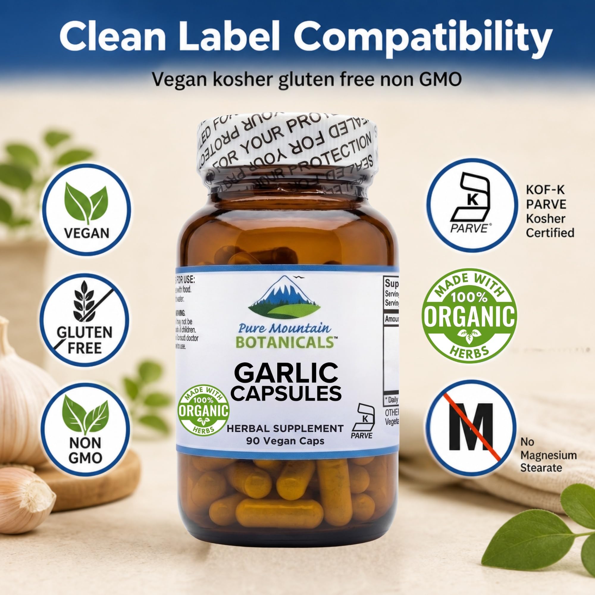 Pure Mountain Botanicals Garlic Capsules 500mg - 90 Veggie Capsules with Organic Garlic Bulbs - Vegan Kosher Gluten-Free Pills - Allium Sativum Herbal Supplement — Amazon image 5