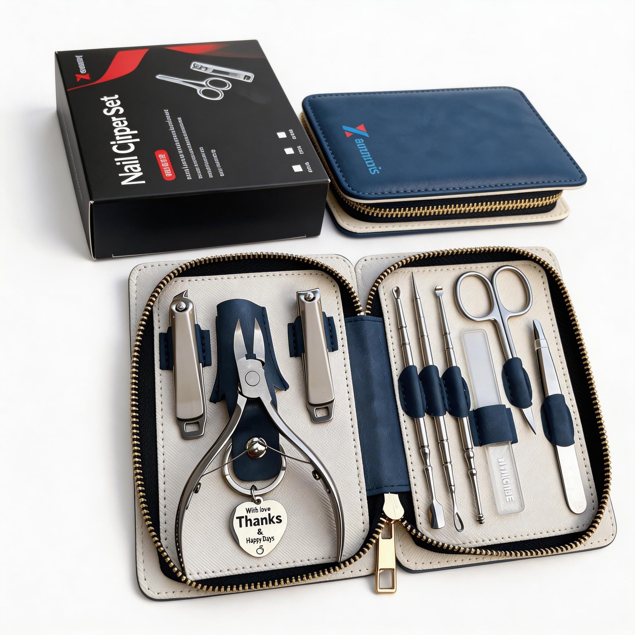 Nail Clippers Set Fingernail and Toenail Clipper Cutters, Manicure Pedicure Kit Stainless Steel 10pcs Professional Grooming Kits, Nail Care Tools with Portable Leather Case for Men or Women