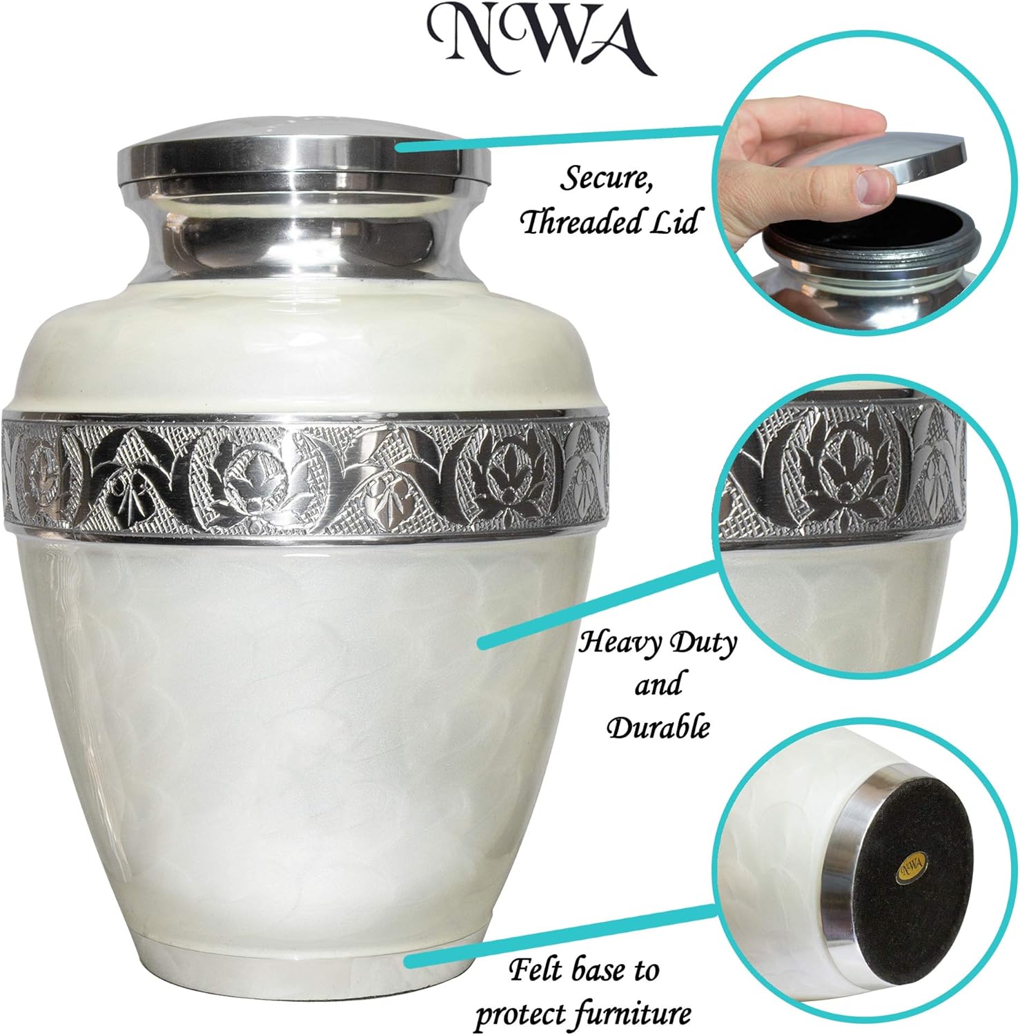 Custom Funeral Cremation Urn, Large Size Pearl White Memorial Ash Urns with Personalization, Engraved Cremation Urn- Holds 220 Pounds