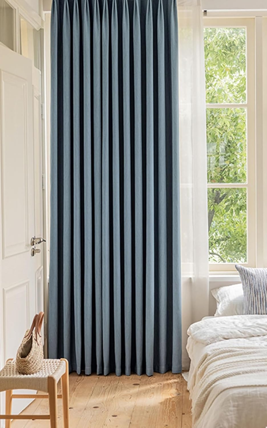 Daesar Window Curtain Bedroom Blackout 84 Inch Length, Hooks Drapes Room Darkening Curtains Solid with Texture Blue Blackout Curtains for Window Treatment Living Room 38x84 Inch, 2 Panels