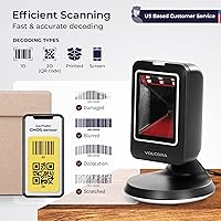 Vista 2 de Volcora Escáner de código de barras omnidireccional, lector automático de códigos de barras manos libres, detección de código de barras QR USB 1D 2D