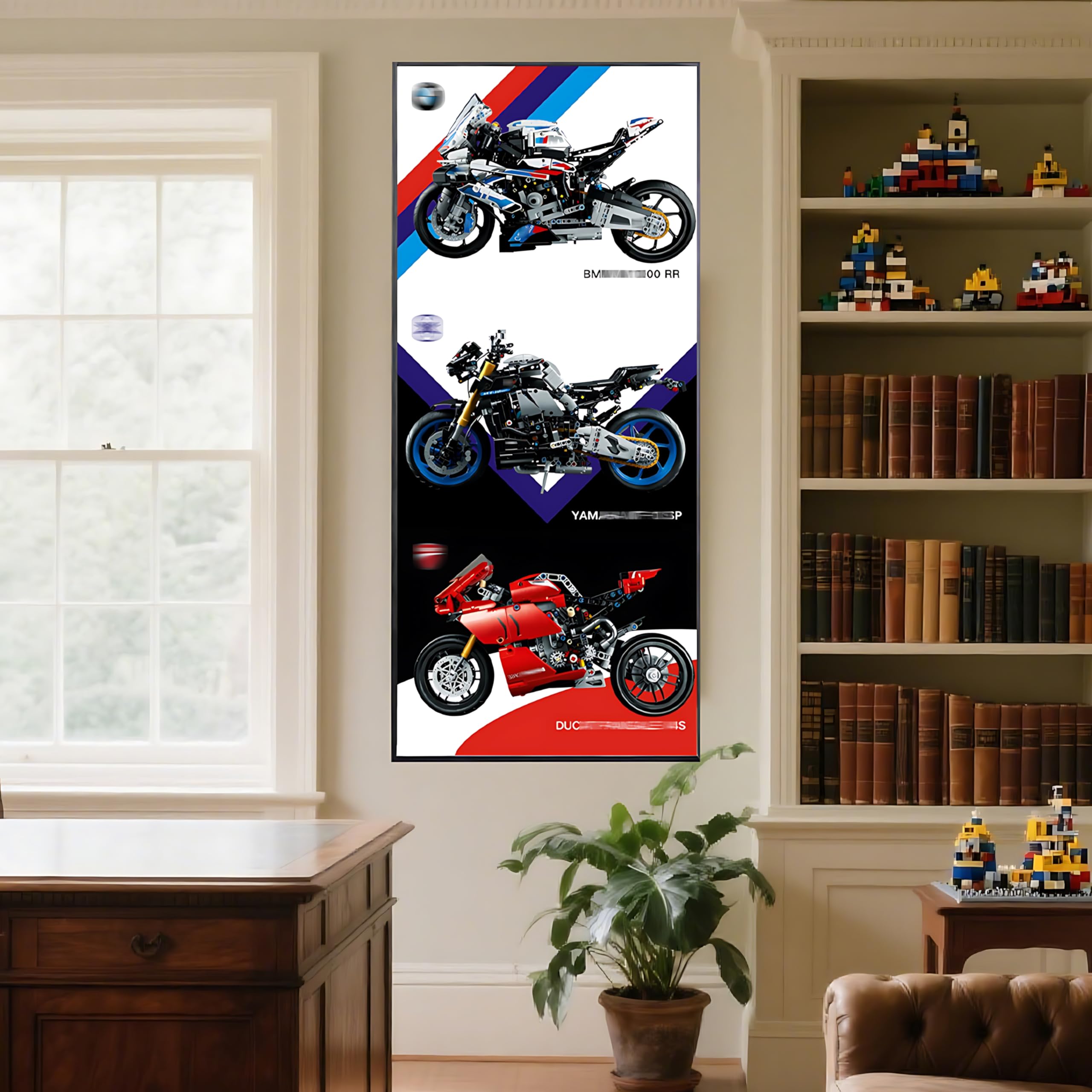 Cadre d’Exposition Mural en Acrylique pour Lego 42130 42159 42107 Technic Moto pour BMW, pour Yamaha, pour Ducati – Tableau Suspendu pour Collectionneurs & Décoration Cadeau