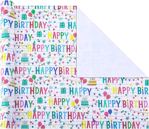 Miniatura 2 de Miss DuiDui Papel de regalo de cumpleaños, mini rollo, 17 pulgadas x 32.8 pies, diseño decorativo con papel de regalo con patrón de fiesta para