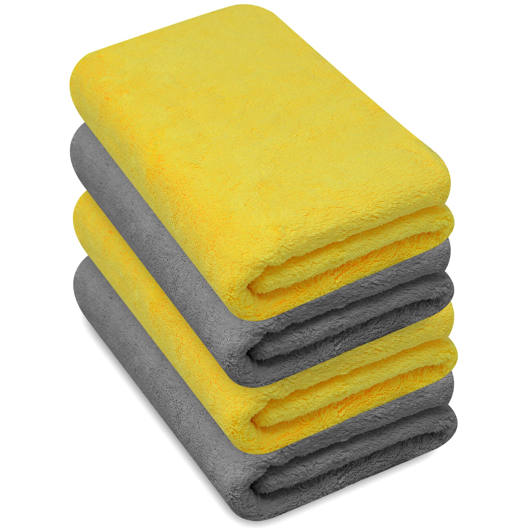 Towelogy Grey,Yellow Towelogy® Microfibre Cleaning Cloths Grey 420Gsm Large Thick Ultra Absorbent Multipurpose For Dusting Polishing Washing 40X40cm (Pack Of 4, Grey & Yellow)