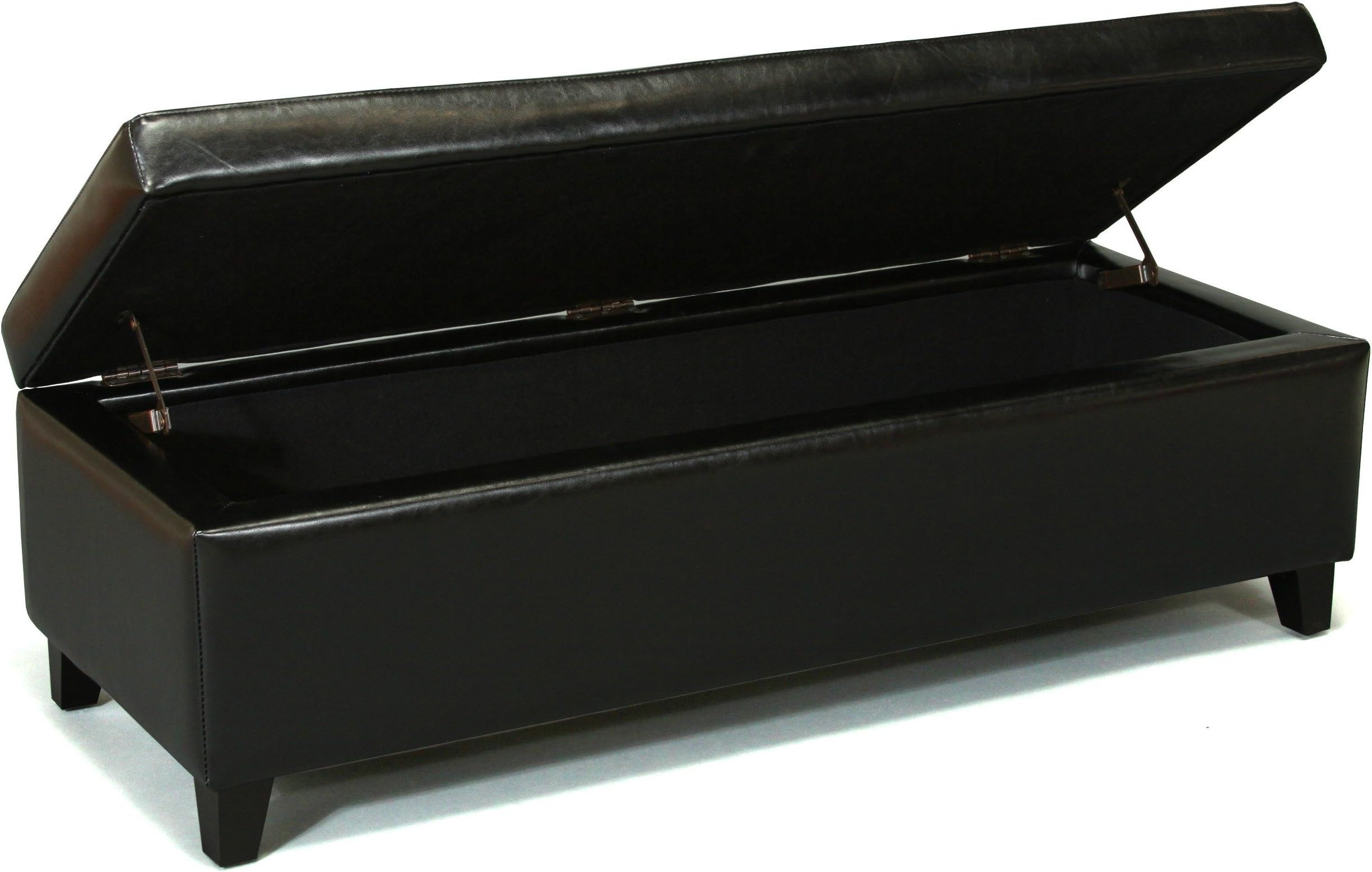 Clutter Free Storage Bench Faux Leather Solid Wood Water Resistant Seat Ottoman