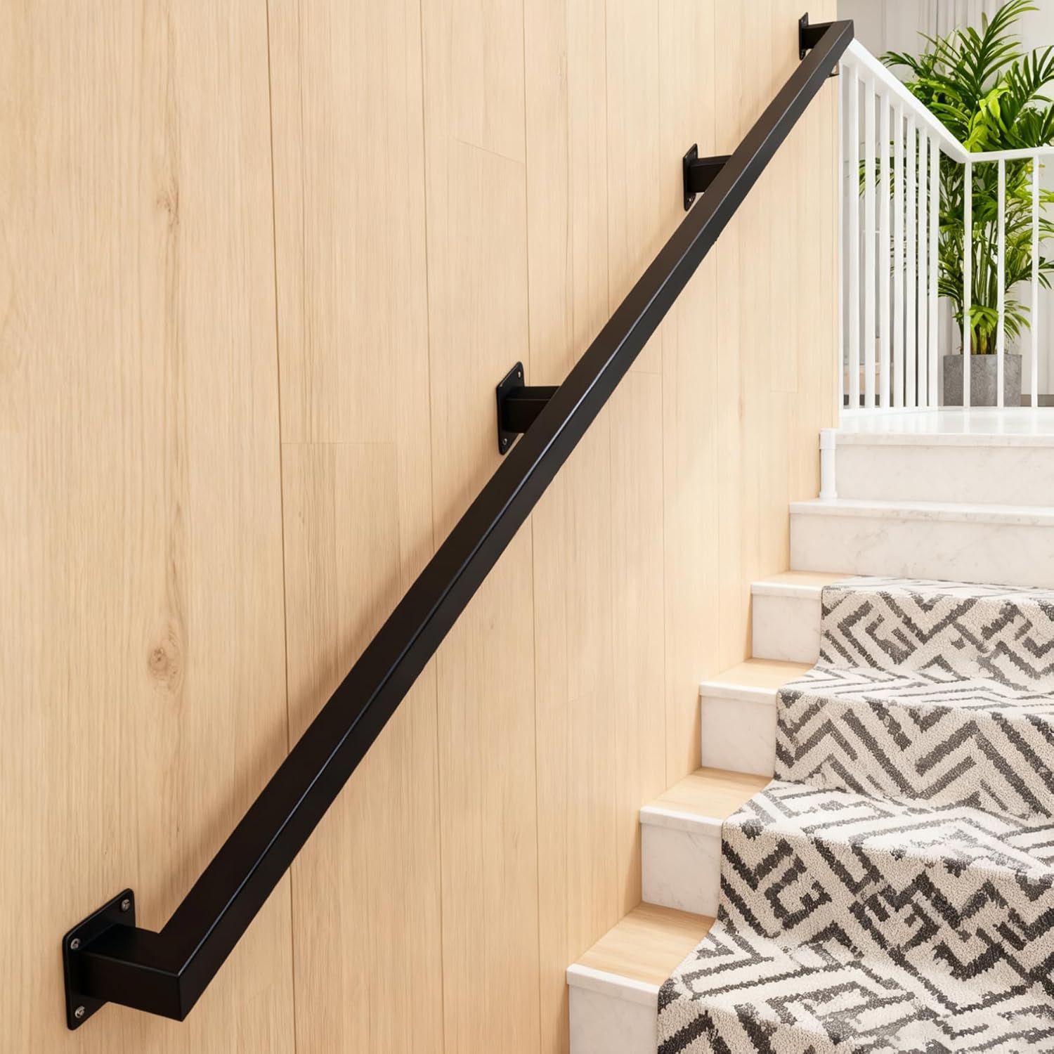 4FT Handrails for Indoor Stairs, Metal Railing for Stairs Hallway Corridor, Wall-Mounted 500lb Capacity, Black