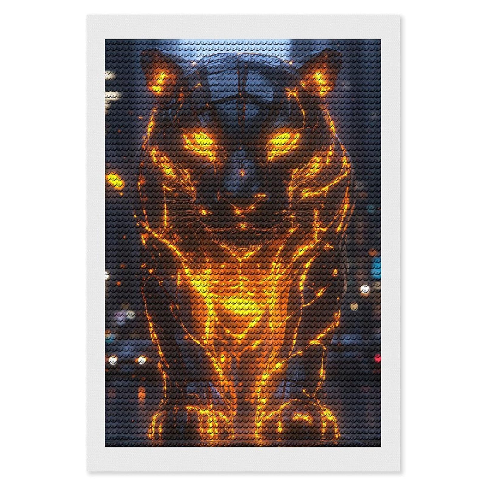 Junmoney Glowing Tiger in Cityscape Crystal Diamond Art Kit 8"x12", Modern Decor, Boho Decor, Wall Art Gift, Decorative Artwork, Creative Hobby