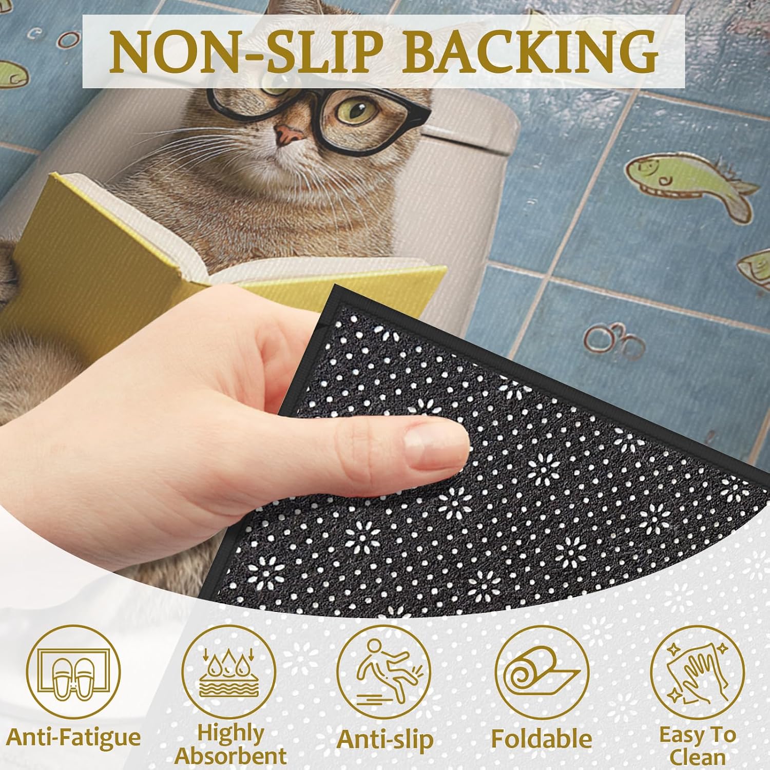 Funny Cat Reading Book Bath Mat Rug, Door Mat Doormat Entrance Non-Slip Bathroom Rugs for Entryway Bathroom Kitchen 17 x 30 Inch image 3