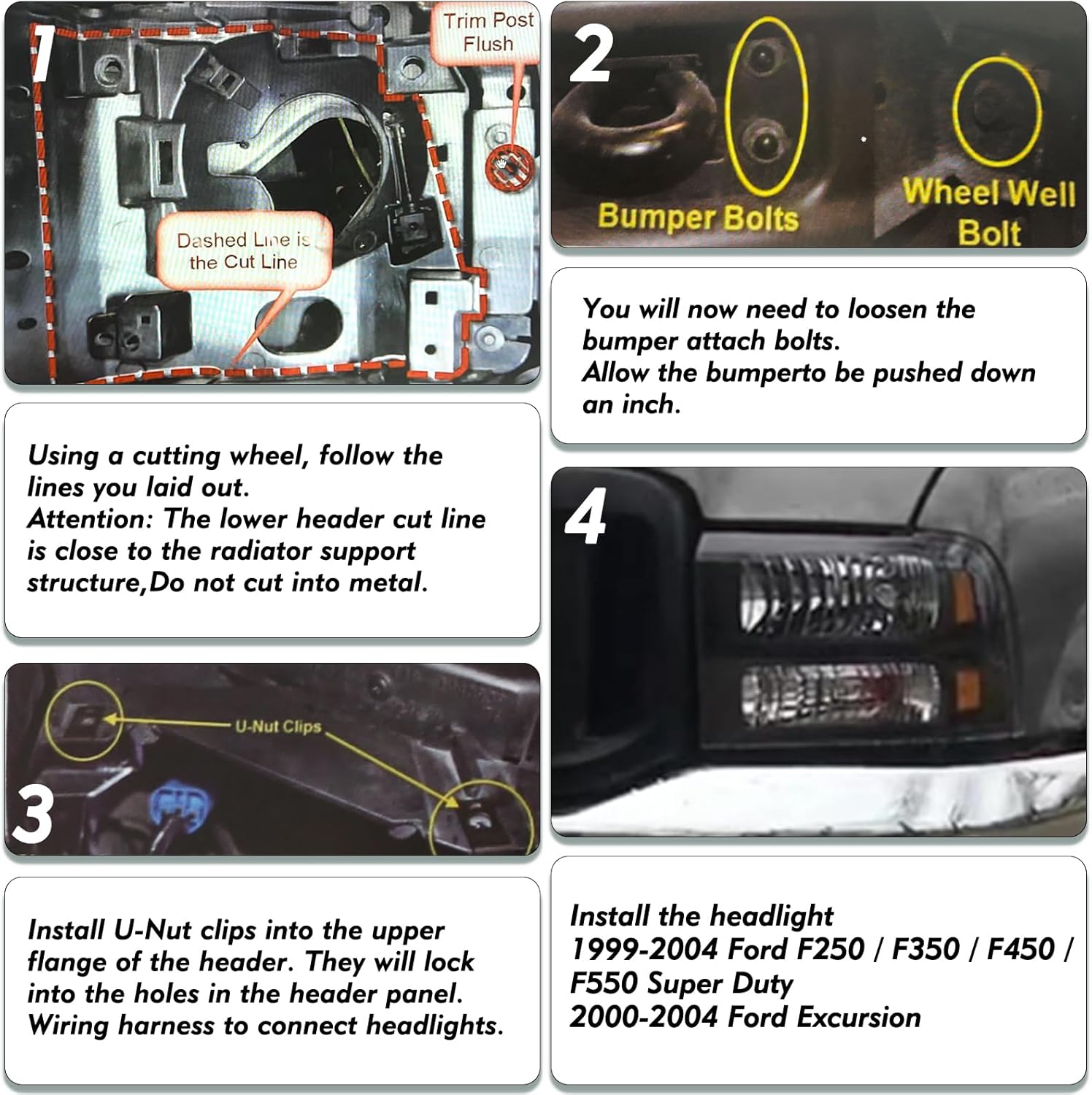 Headlight Assembly Set for 99-04 Ford F250 F350 F450 F550 Super Duty / 00-04 Ford Excursion Driver and Passenger Side (Chrome Housing with Clear Reflector)