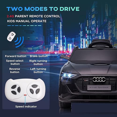 Miniatura 6 de Aosom Audi E-tron - Auto eléctrico para niños de 12 V, juguete a batería con control remoto para padres, sistema de suspensión, ruedas auxiliares,