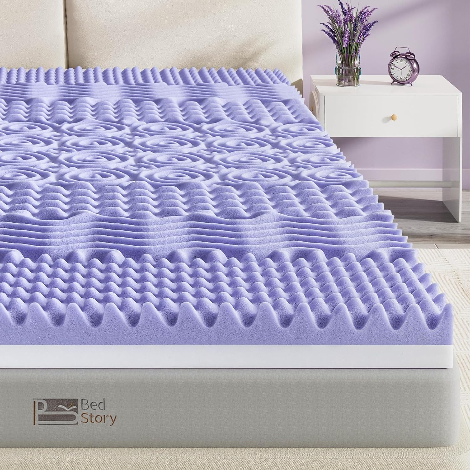 BedStory 4 Inch Full Lavender Infused Memory Foam Mattress Topper