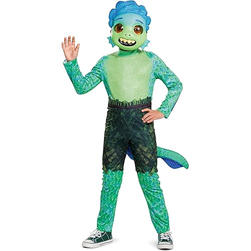 Luca Costume for Kids, Official Disney Luca Costume Jumpsuit and Mask