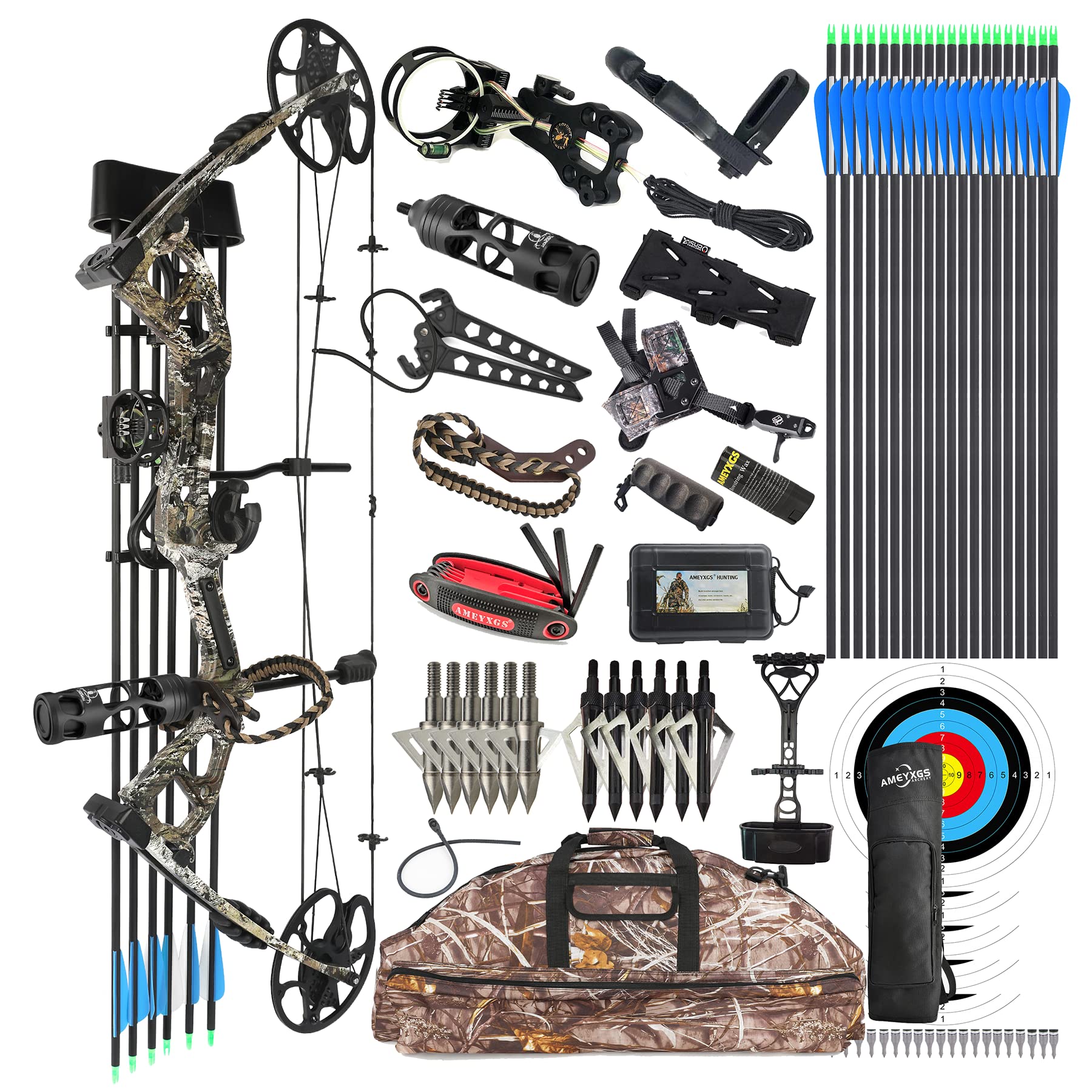 surwolf Compound Bow Kit, Hunting and Targeting, Limb Made in USA, Draw Weight 0-70 lbs Adjustable, Draw Length 9”-31",up to IBO 325FPS Speed, Package with Archery Hunting Accessories