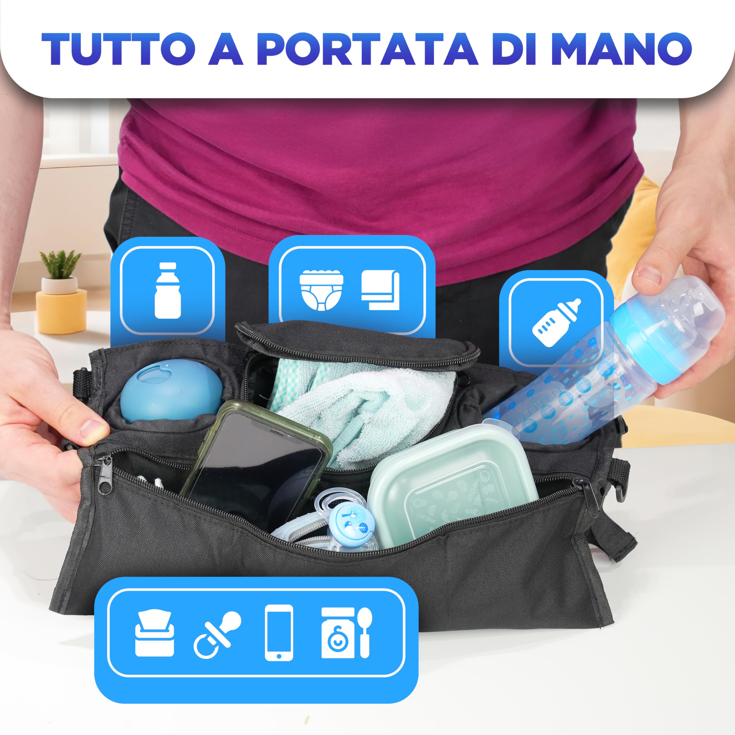 Generico Borsa Passeggino Universale – Organizer Passeggino Impermeabile, con Multitasche e Scomparto per Biberon