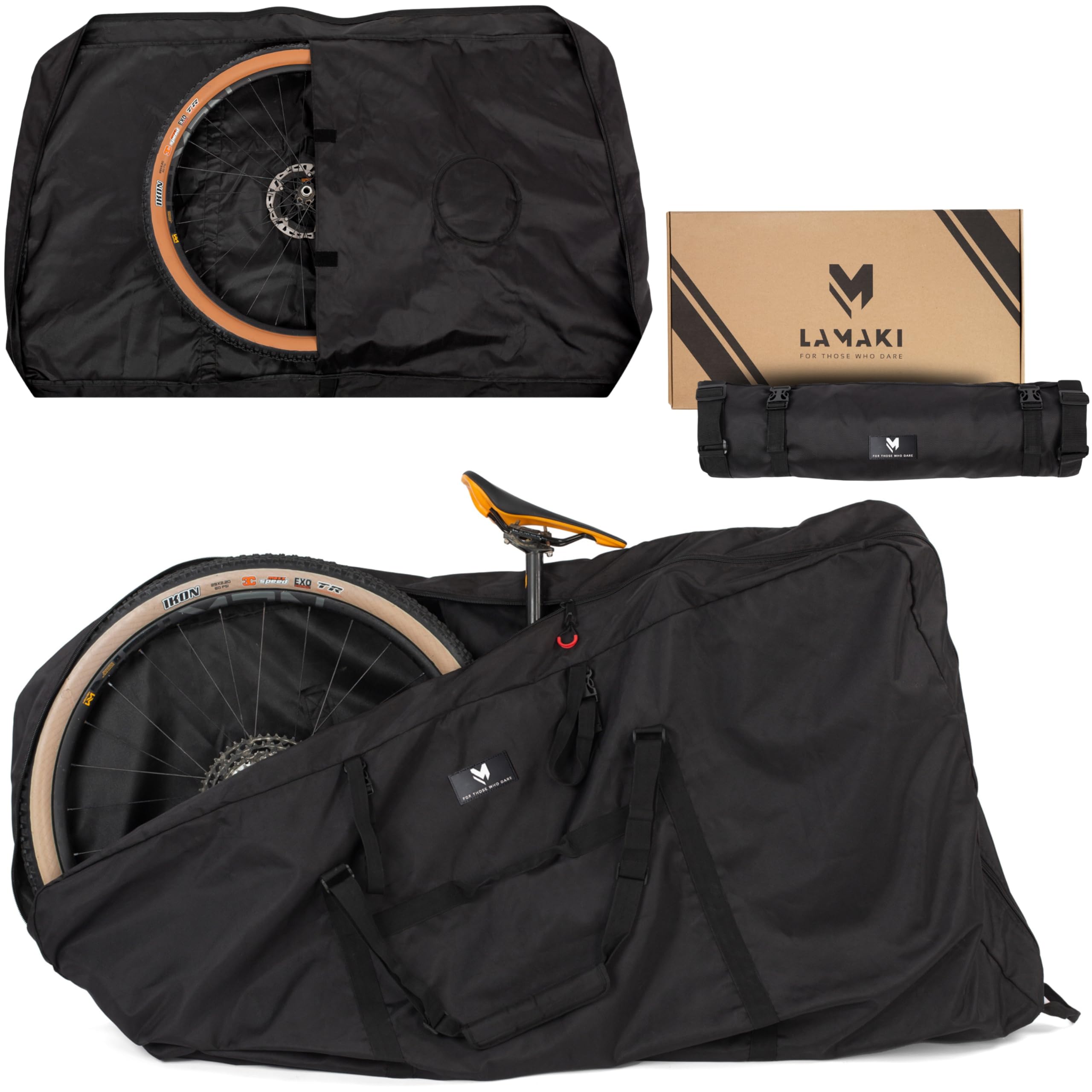 Lamaki Bike Travel Bag - Road & Gravel Bikes, MTB 26-29 Inch - Ideal for Travel & Transport - Only Remove the Front Wheel - Heavy Duty 1680D Nylon, Metal Zippers