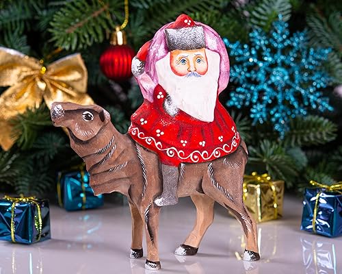Figura de Papá Noel tallada a mano de madera - Decoración pintada de Feliz Navidad y Año Nuevo - Talla de madera maciza - Hecho en Ucrania