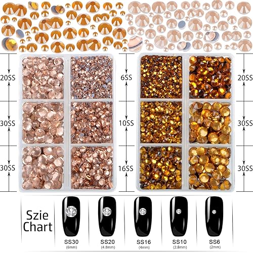 Miniatura 2 de LPBeads 6400 diamantes de imitación termoadhesivos de topacio y champán, parte trasera plana, 5 tamaños mixtos, gemas de cristal redondas con pinzas