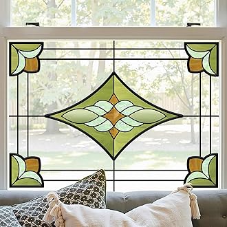 ADD.HERES Window Stickers, ‌Stained Glass Window Privacy Film, UV Blocking Static Cling for Home Kitchen Office Bathroom, Verdant Prism, 11.81" X 15.75"
