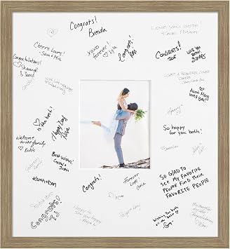 Amanti Art Signature Mat 8x10 Picture Frame, Photo Frame Wedding Guest Book Alternative, Autograph Picture Mat for Signature Board, Wedding Celebrations Graduations, Retirement, Brown Wood Framing