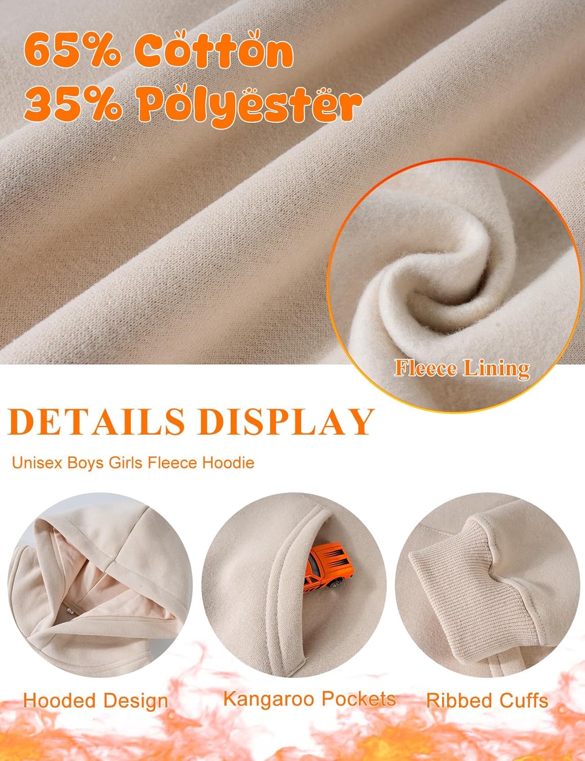 Kissonic Unisex Boys Girls Fleece Hoodies Sweatshirt Long Sleeve Pullover with Pockets 5-14 Years - Image 6